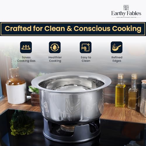 Image of Earthy Fables Stainless Steel Tope /Patila /Bhogona /Tapeli for Milk, Boiling - 0.8kg, Heaviest in Class, Better Nutrition & Heat Distribution, Uses Less Oil & Gas, Stove & Induction Bottom,16cm, 1.5 L