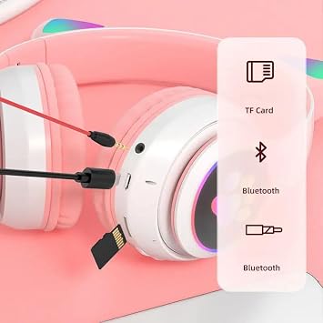 Kedili Kablosuz Bluetooth Kulaklık Led Işıklı Mikrofonlu Raydolu Fm Çocuk Kulaklığı, Kulak Üstü Sevimli Kedi Kulaklık LED Işıklı Katlanabilir Kablosuz Kulaklık Okul/Tablet/PC/Telefon (Mavi)