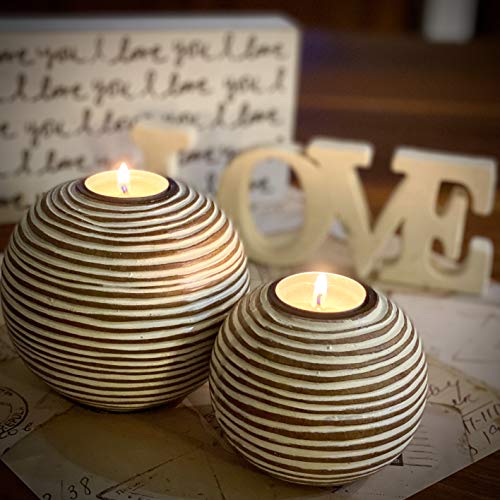 Tuva Orb Candle Holders (Gift Boxed Set of 2), Table Centerpieces for Dining or Living Room, Spa, Bathroom, Kitchen Counter, Mantle or Coffee Table Decor (Light Brown and White) - Image 5