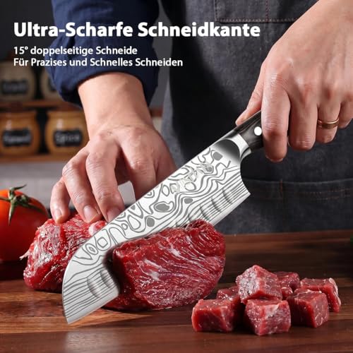 MOSFiATA Santoku Messer 18cm Küchenmesser Scharf Kochmesser aus hochwertigem EN 1.4116 Edelstahl...