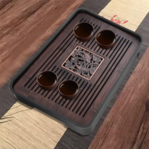 14inch Chinese Kungfu Tea Tray, Detachable Chinese Gongfu Tea Tray with Water Storage Drainage for Kung Fu Tea Set, Bamboo Tea Tray for Chinese Tea Table, Gift for Tea Lovers