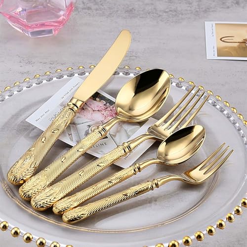 30 Pieces Silverware Set,18/8 stainless steel set for 6,Flatware set Noble Gold, Fine Silverware set and Dishwasher Safe