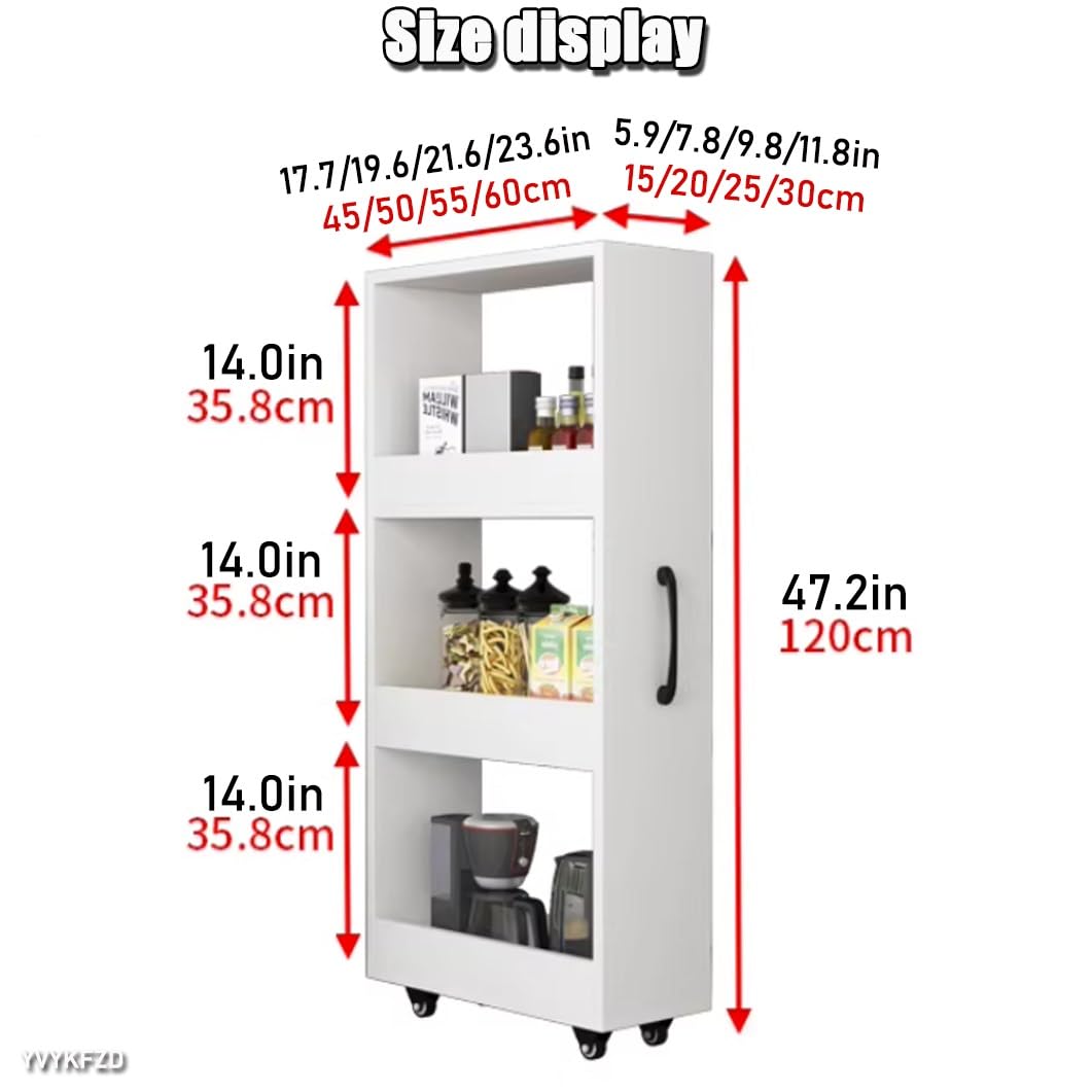 Carrello portaoggetti sottile a 4 ripiani in legno con ruote, salvaspazio, per sala da pranzo, rovere grigio, 15 x 45 x 119,9 cm, versatile scaffale multiuso