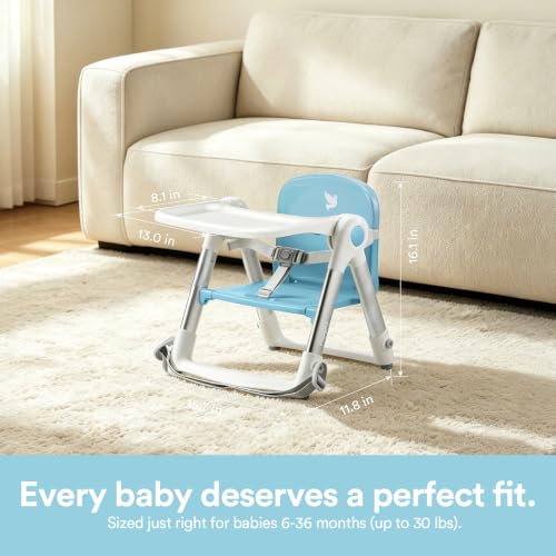 Image of Apramo 3-in-1 Toddler Booster Seat for Kitchen Chair & Dining Table with Removable Tray and Safety Straps, Portable& Foldable Babies Chair for Table, Feeding, Floor & Travel, Blue