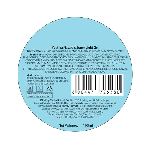 Image of Yuthika Super Light Gel Face Moisturizer With Hyaluronic Acid 100ml | Oil-Free & Non Sticky | Deep Hydration | Face Gel For combination & Oily Skin | Moisturizer Cream For Women & Men