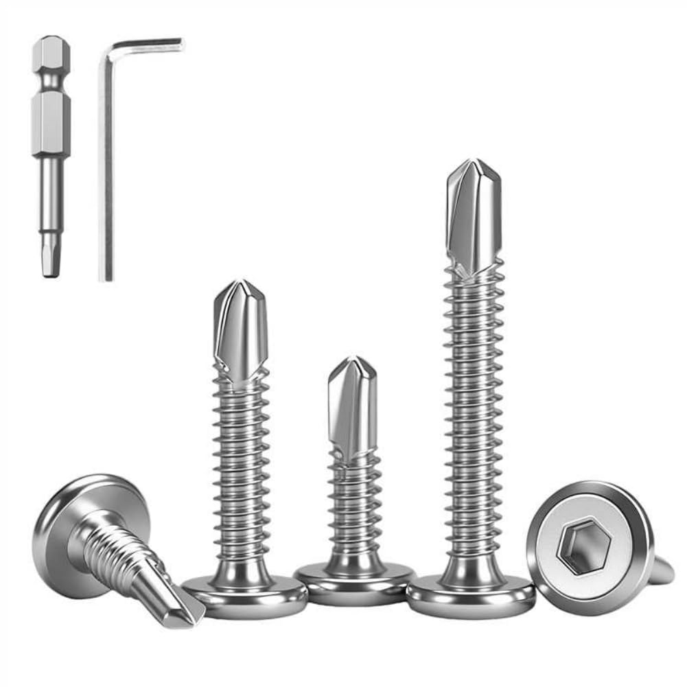 HAISHANG 60 pcs Self Tapping Screws 5.5x25mm 410 Stainless Steel Flat Head Hex Socket Drill Sheet Metal Screws with Hex Socket Bit & Hex Key
