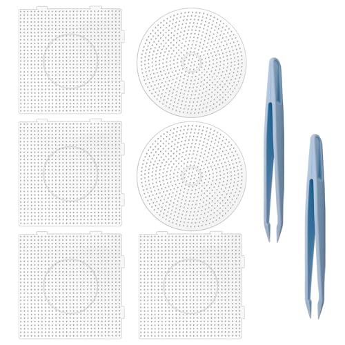 POPAPIE 6 Pièces Plaques de Perles à Repasser de 5 mm,Plaque de Perles Enfichables,Plaque Modèle de Perles à Repasser avec 2 Bleu Pince Convient aux...