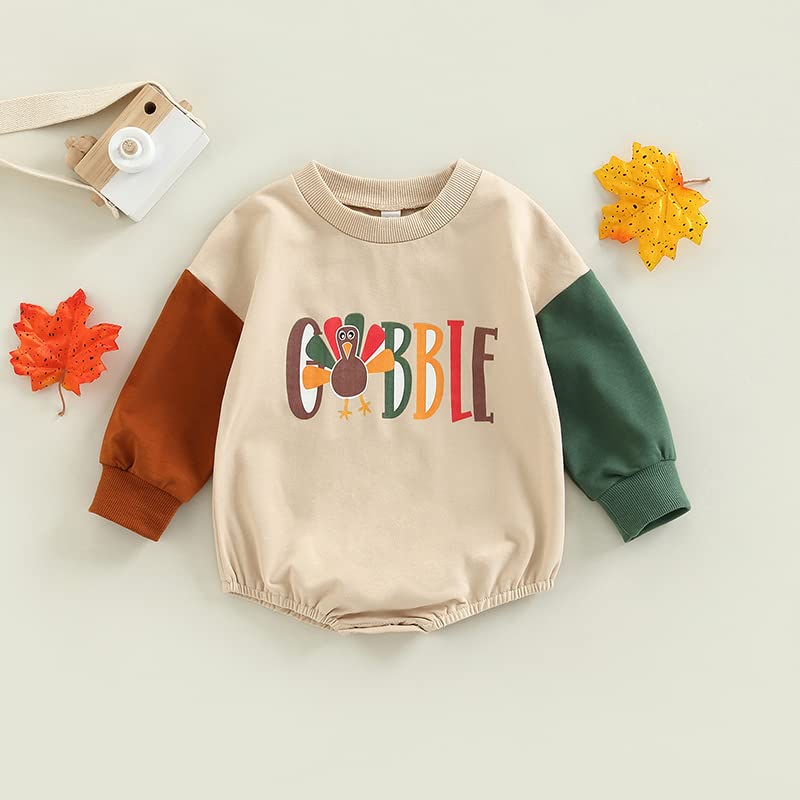 FYBITBO Thanksgiving Baby Girl Boy Outfit Turkey Pullover Sweatshirt Romper Long Sleeve Onesie Cute Fall Clothes (Turkey Onesie,0-3 Months)