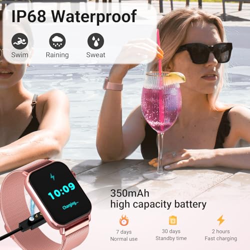 Smart Watches for Women, 1.83" HD Fitness Tracker (Answer/Make Calls), 120+ Sport Modes with Heart Rate/Sleep Monitor, IP68 Waterproof, Fitness Watch for iOS Android, Rose Gold - Image 6