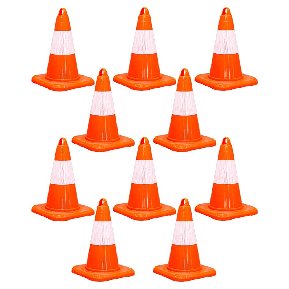 32CM High Visibility Safety Cone | Bright Orange Traffic Cone with Reflective Tape | Durable PVC Cone for Roadside Emergencies, Driving Practice, Sports Training & Maintenance Areas - Set of 10