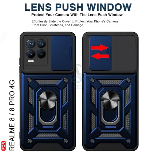 Image of AESTMO Tough Armor Realme 8 Pro / 8 4G Bumper Back Case Cover | Ring Holder & Sliding Camera Shield Cover | 360 Degree Protection Back Case Cover for Realme 8 Pro (Blue)