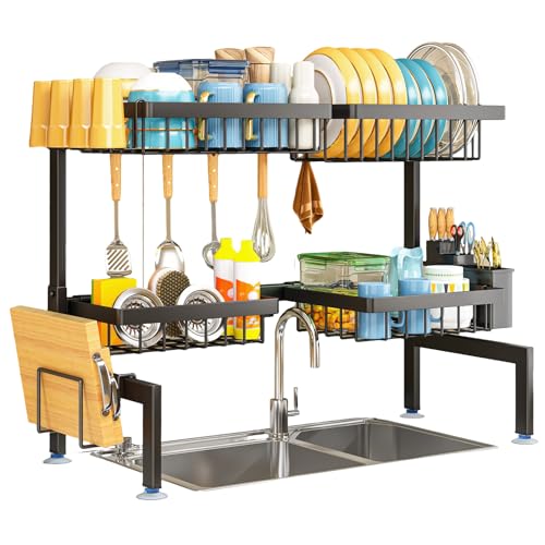ARSTPEOE 2 Tiers 4 Baskets (one More Than Others) Over The Sink Dish Drying Rack,fits All Sinks (from 24.8" to 35.4"),2-Tier Adjustable Sink Rack,Dishes Rack Kitchen Storage Organizer Space Saving
