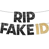 KatchOn, RIP Fake ID Banner Black and Gold - Glitter, 10 Feet, No DIY | Finally 21 Banner, Golden 21st Birthday Decorations | GoodBye Fake Id | 21st Birthday Banner, 21st Birthday Decorations For Men