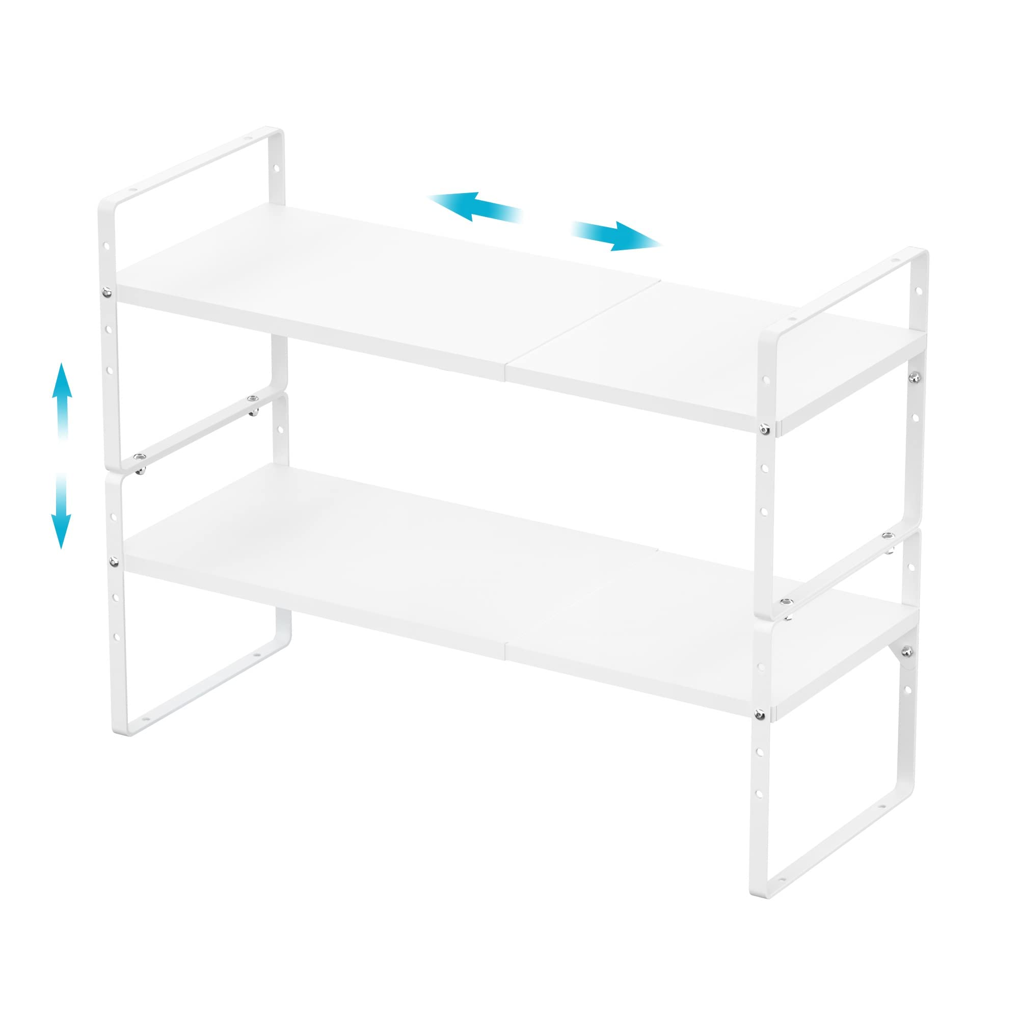 iPEGTOP Expandable Cabinet Storage Shelf Organizer Rack, Heavy Duty Steel Metal Spice Rack Adjustable Height Home Office Garage Pantry Shelf Space Riser for Counter Kitchen Organization, White, 2 Pack