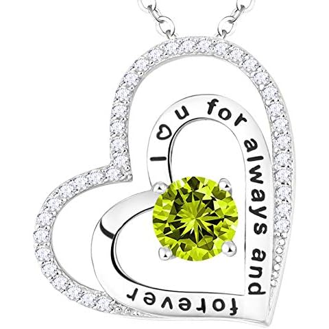 ELDA & CO. Peridot Necklace Sterling Silver Double Hearts I Love You for Always and Forever Jewelry for Mom and Wife Birthday Gifts Cover