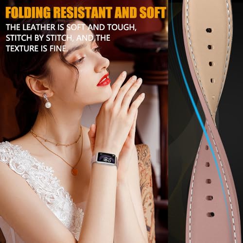 Niboow Leather Adjustable Watch Band for Huawei Watch Fit - Pink, 2 cm - Image 4