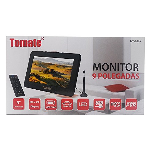 TV Portatil Digital 9' Conversor Integrado Monitor com Controle Remoto USB LED PVR SD e Bateria Recarregavel Bivolt