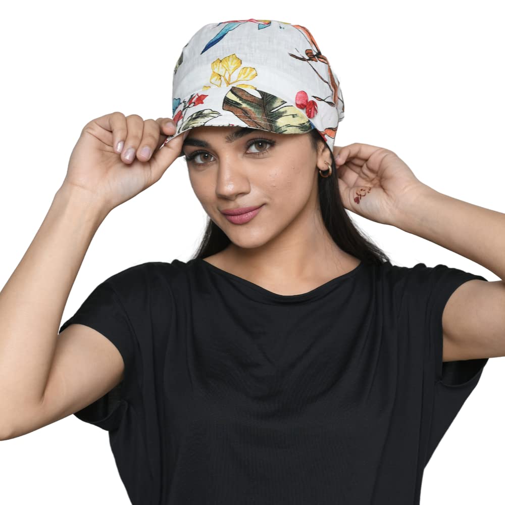 The Headscarves Women’s Printed Cotton LinenNew Boy Headwear Chemo Cap Hat for Hair Loss Stylish Boy Cap Headscarf for Cancer Patients White 2