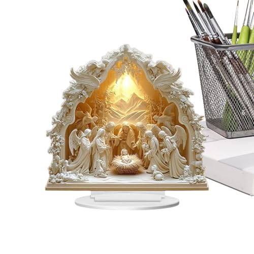 Escena De La Natividad | Panel De Jesús De Acrílico 2D - Pequeña Escena De La Natividad Decoraciones De Navidad | Para Decoración Interior Cristiana Mesa Estantería Abrigo Chimenea Dormitorio Salón
