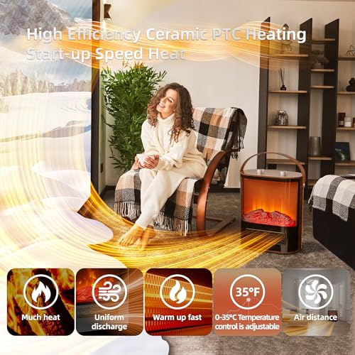 Image of Electric Fireplace Heaters Small Indoor Use Space Heater RealSmart 1500W Electric Portable Heater Full Screen Fireplace View 4 Adjustable Modes Realistic 3D Flame Overheat and Tip Protection