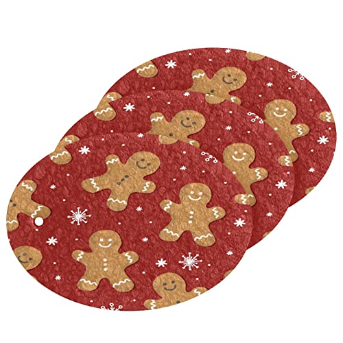 Image of Christmas Cookie Gingerbread Man Kitchen Sponges Winter Snowflakes Cleaning Dish Sponges Non-Scratch Natural Scrub Sponge for Kitchen Bathroom Cars pack of 3
