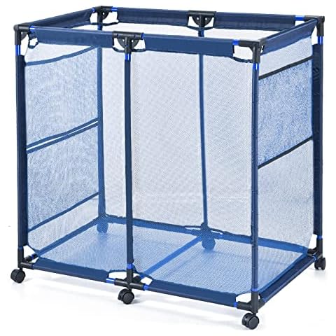 SEESNOW Pool Storage Bin, Pool and Ball Storage Organizer with Nylon Mesh Basket, for Pool Floats, Balls, Toys, Air Dry Quickly and Easily Roll The Storage Bins To Your Home Garage, Extra-Large, Blue Cover
