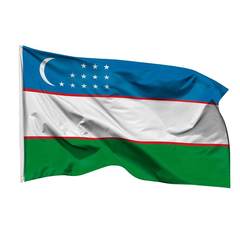 PHENO FLAGS Uzbekistan Flag 90 x 150 cm - Weatherproof National Flag Made of Polyester with Double Stitching and Metal Eyelets