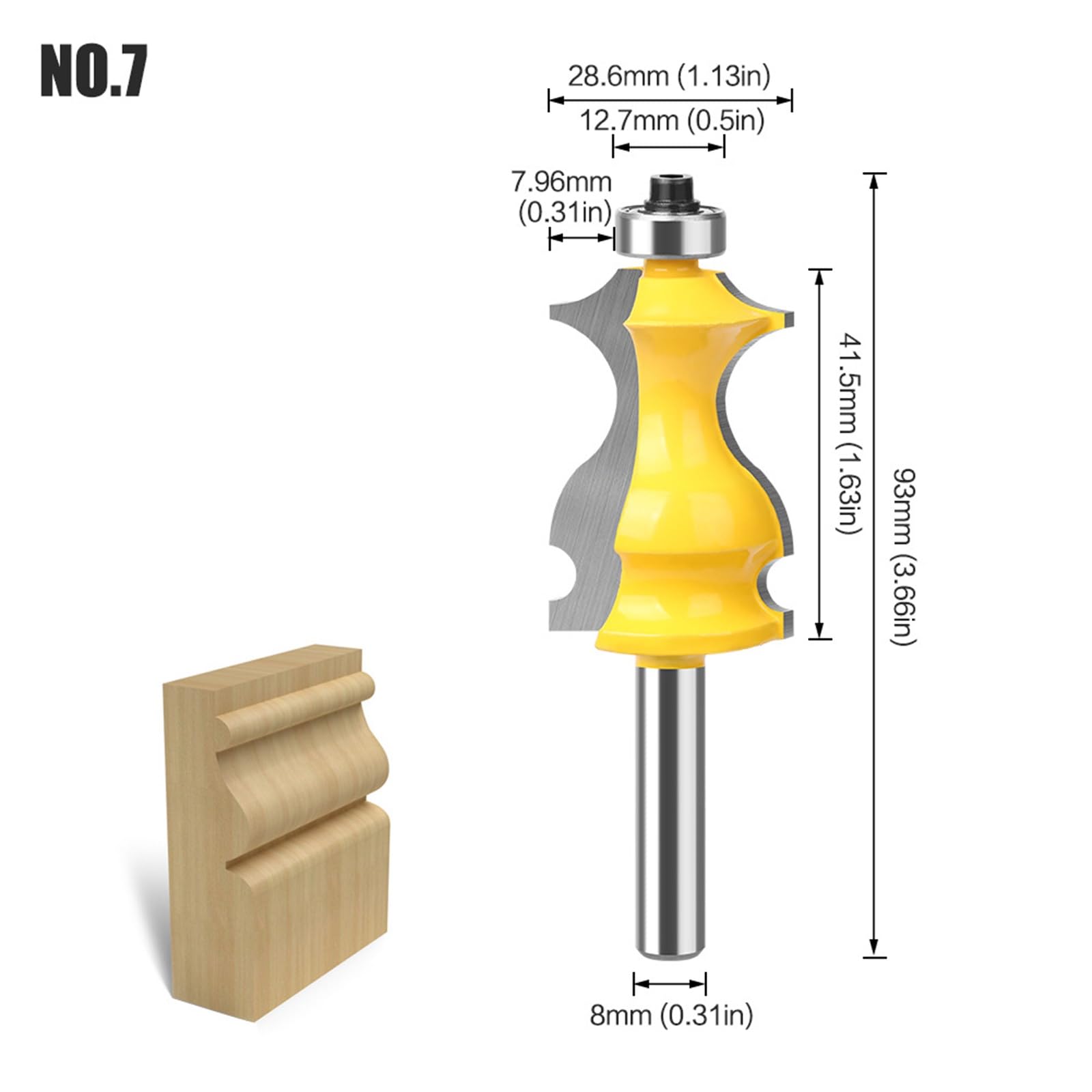 MACHSWON Architectural Molding Router Bit 8mm Shank 28.6mm Cut Diameter 41.5mm Cut Length Tongue and Groove Router Bits Ball Bearing Fish Shaped Slotting Woodworking Milling Router Cutter Tool - Image 2
