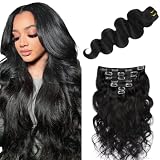 Zeslaerr 30 Pouce Extension a Clip Cheveux Naturel Body Wave Human Hair Extensions Clip in Invisible Hairpin Natural Black Color 7pz 76 cm 120g Unprocessed Remy Hair for Women