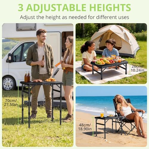 TAYOMC Small Folding Camping Table Mesa de Camping Plegable Plástica 3 Alturas Ajustables Negro 24"x16"x27.5" miniatura 3