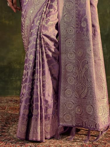 Image of Libas Woven Design Satin Saree for Women With Unstitched Blouse Piece | Traditional Saree for Festive & Wedding