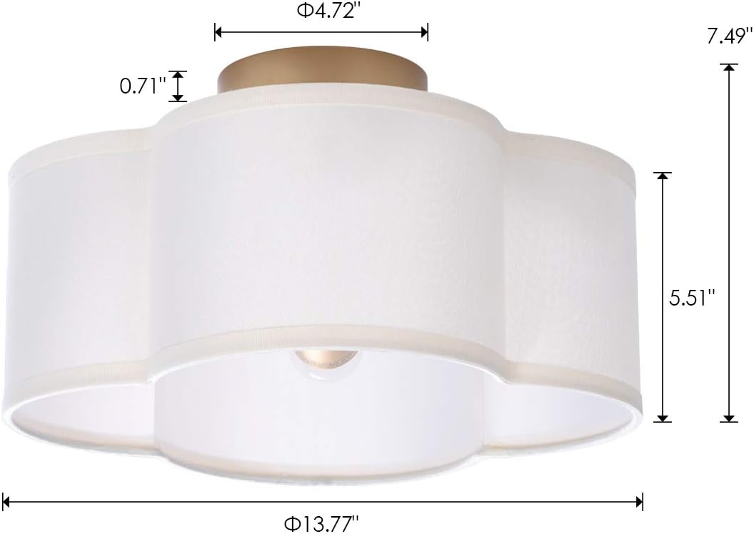 VILUXY Modern Flush Mount Ceiling Light Fixture Farmhouse White Fabric Semi Ceiling Lamps with Gold 4 Lights Drum Shade for Bedroom Dining Room Entryway Hallway Nursery