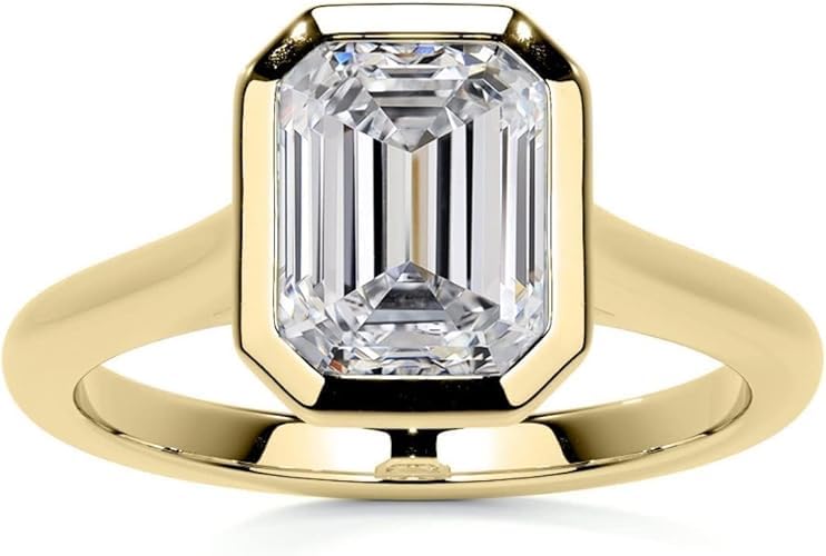 1-4CT Emerald Cut Moissanite Solitaire Ring Diamond Engagement Rings for Women Wedding Ring Bezel-Set10k/14k/18k Solid Gold Silver Anniversary Promise Gift for Her2