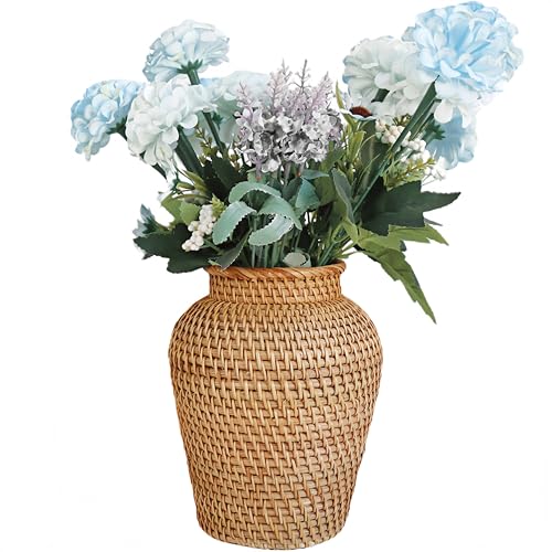 Small Rattan Vase 7.9 High Hand Woven Wicker Flower Vase for Pampas Grass Boho Style Table Centerpiece Vase for Home Decor