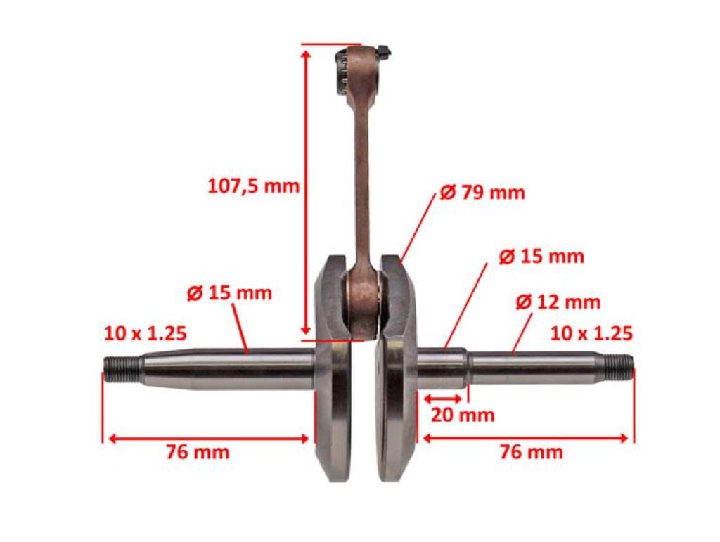 Kurbelwelle passend für Hercules Prima M2 M3 M4 M5 M6 Optima Sachs 504 505 – 12mm Kolbenbolzen, 44mm Hub