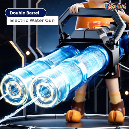 Image of Toyshine Double Barrel Electric Water Gun with LED Shooting Light | Rechargeable Battery | Large Capacity Backpack Tank | FunToy for Kids & Adults Holi Festive Outdoor Play - Multi