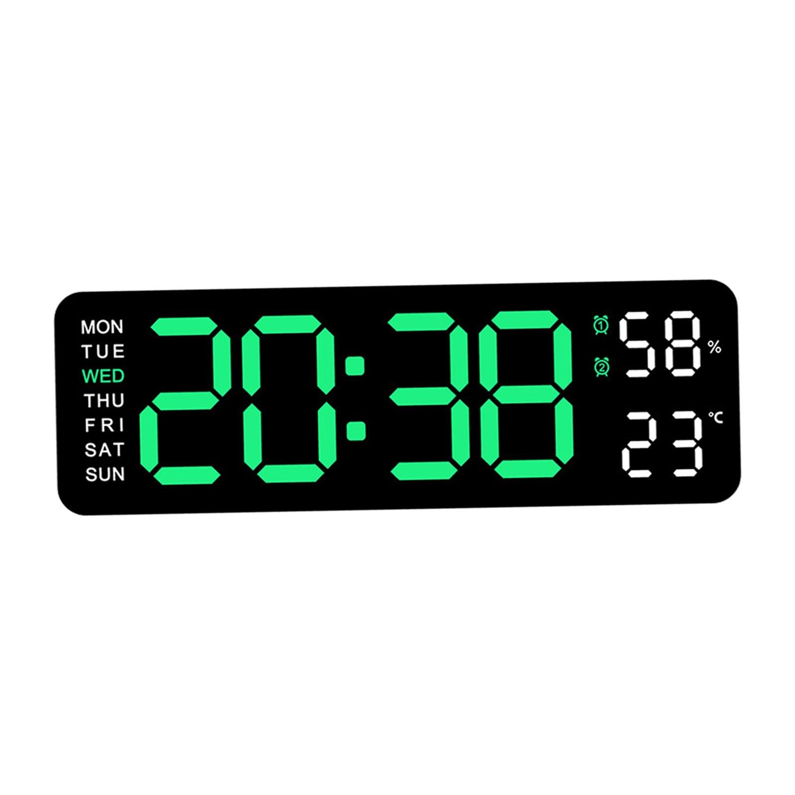 Horloge murale numérique LED vert clair et noir au design moderne et épuré