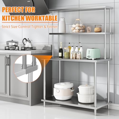 Garvee 12"x48" Stainless Steel Overshelf for Prep & Work Table, 360Lb Capacity Commercial 2 Tier Worktable Shelf, Adjustable Double Overshelf for Restaurant, Kitchen, Garage, Workshop