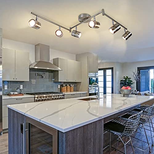 Dllt 6-Light Track Lighting Fixtures Swing Arm, Kitchen Ceiling Spot Light, Flush-Mount Foldable Track Rail Lighting For Living Room, Dining Room, Offices, Bedroom, Picture Wall, Kitchen, Warm Light #TOP5