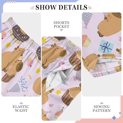 Cute Capybara Cupcake Purple Pajama Pants Lounge Sleep Pants Elastic Waist Long Pajama Bottoms with Pockets for 6-14 Years4