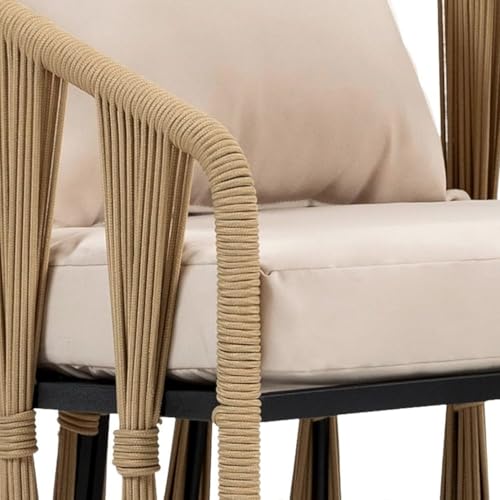Image of DEVOKO Serene 3-Piece Outdoor Rope Patio Bistro Set with Glass Top Table and Cushions for Garden, Deck, Lawn, Poolside, Porch, Balcony (Beige & Cream)