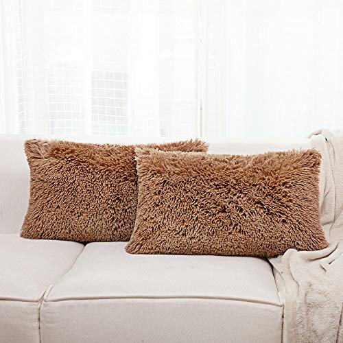 Image of Lumbar Faux Fur Throw Pillow Covers for Couch Decorative Pillows 12x20