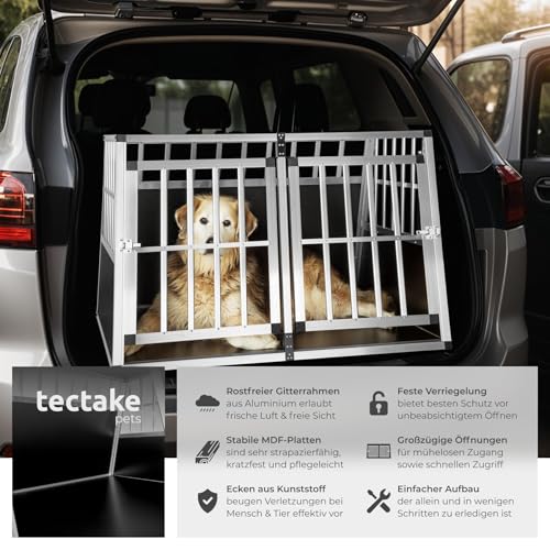 tectake® Hundebox trapezförmig Auto oder Hundebox für Zuhause, Aluminium Hundetransportbox (Double, 104 x 90,5 x 69 cm)