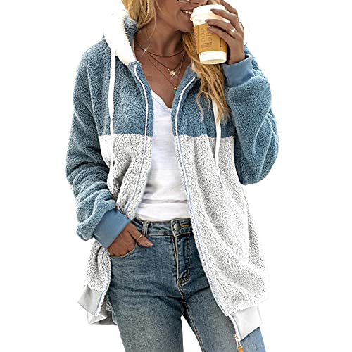 Duohropke-Fleecejacke-Damen-Mit-Kapuze-Lang-Schwarz-Teddy-Fleecejacke-Fleecejacke-Plueschjacke-Fleecemantel-Plueschmantel-Winterjacke-Pluesch-Fleece-Jacke-Teddyfutter-Mantel-Damenjacke-Teddymantel