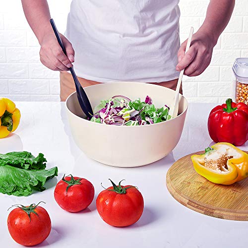 Ecohagou Large Salad Serving Bowl With Tongs,Nature White Bamboo Fiber Salad Bowl With Lid,Mixing Bowl With Servers Set For Pasta,Fruits,Vegetables To Replace Wooden Bowls (Matte White) #TOP5