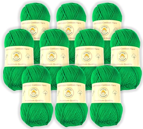 Image of 10-Pack of Yonkey Monkey Fingering Weight Yarn - 70% Rayon derived from Bamboo, 30% Cotton - Imported - Christmas Green 9064