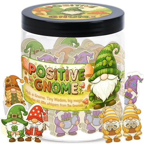 Positive Gnome Jar with 60 Daily Affirmation Cards, Emotional Support Gnome, Encouraging Gnomes Mini, Gnome Birthday Decorations, Gnome Gifts, Mini Gnomes Bulk, Inspirational Gifts for Women
