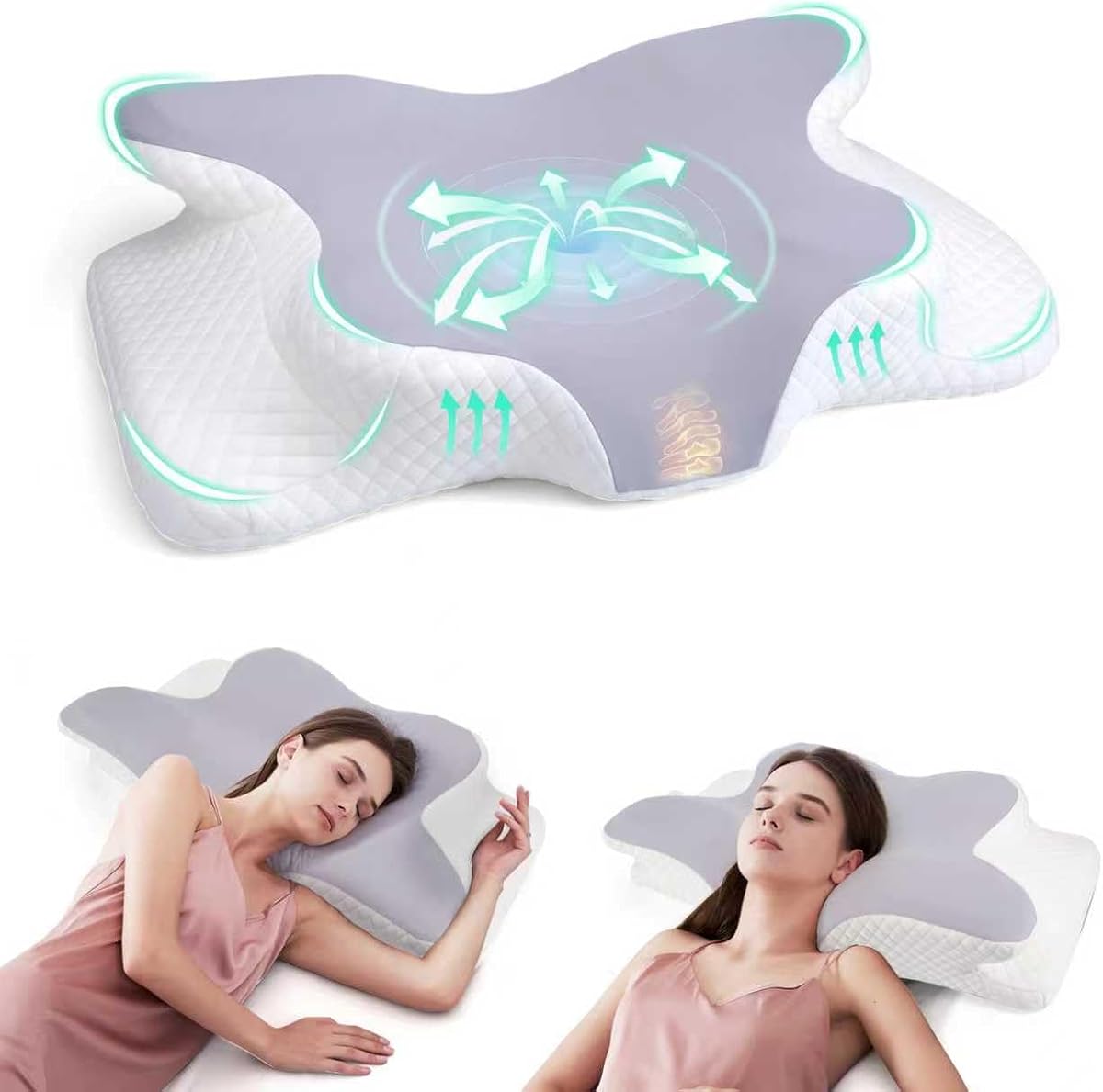 Memory Foam Pillow, Orthopedic Cervical Pillow, Head Support Cushion, Ergonomic for Side Sleeper, Superior Comfort for Neck Shoulder Pain Sleeping Gray