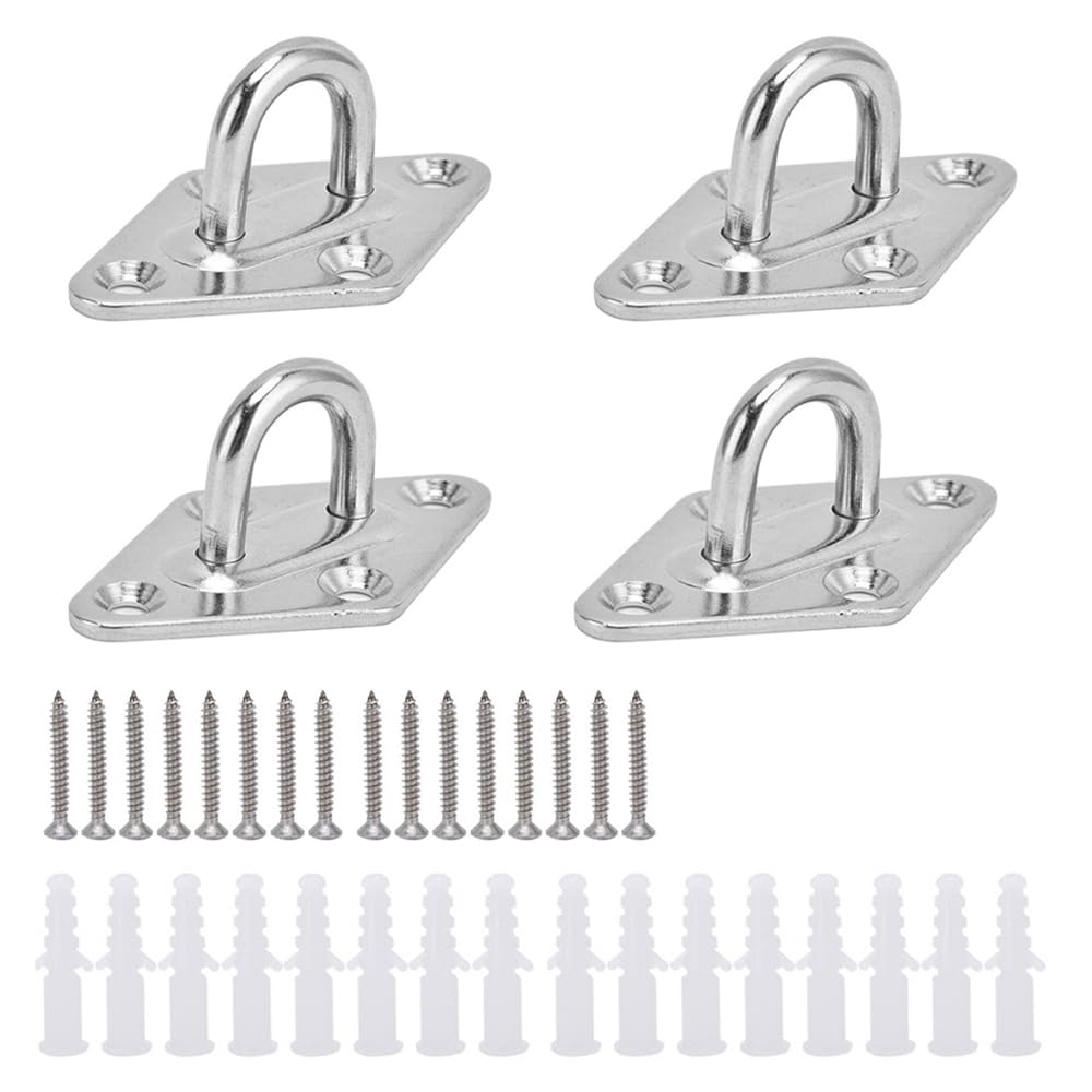 CXINCFBFUSH フック 金具 シェード 取り付け金具 強力 アイプレート パッドアイ 304ステンレス鋼 (シルバー, パッドアイ4個+マッチングネジ)