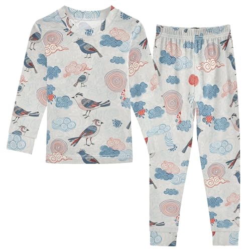 Pajama Sets Long Sleeve Birds Cartoon Clouds Soft Comfy Sleepwear 2 Piece PJS 3-8T